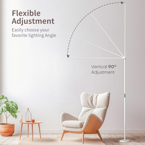 LED Reading Floor Lamp, White Standing Lamp with Touch Control Dimmable 5 Color Temperature, Eye-Caring Bright Floor Reading Light for Bedroom Office