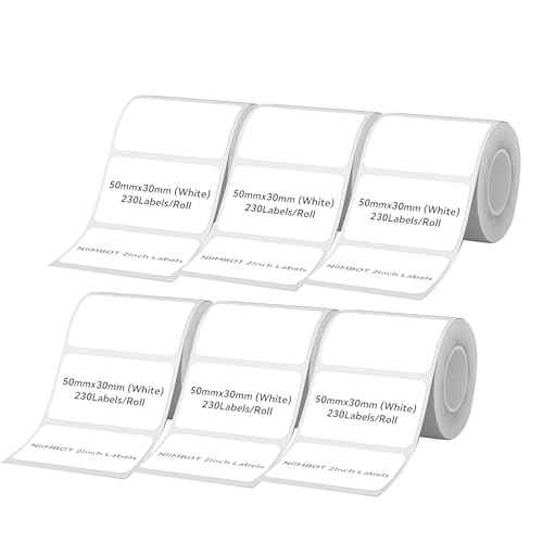 6Rolls Label Tape for NIIMBOT B1/B21/B3S Printer, (1380Pcs in Total) Thermal Sticker Labels Waterproof Anti-Oil Paper White 50 * 30mm
