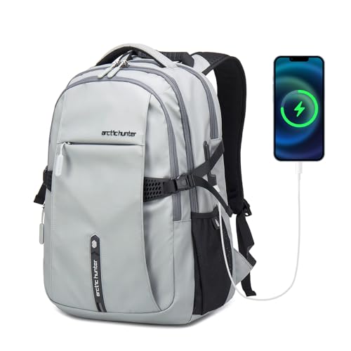 Travel Carry On 15.6" Laptop Backpack for Men, Large 30L Anti-Theft & Waterproof Backpacks Flight Approved for Business, Commuting, Work, Weekend Casual Daypack, Grey, Silver