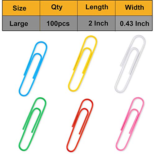 Vinaco Colorful Large Paper Clips 100 Pack 2'' Rustproof Office Supply