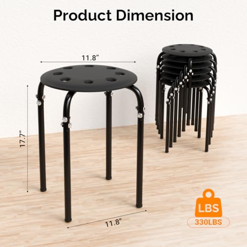 VINGLI Black 6-Pack Stackable Plastic Stools for Home Office - Space Saving, Durable