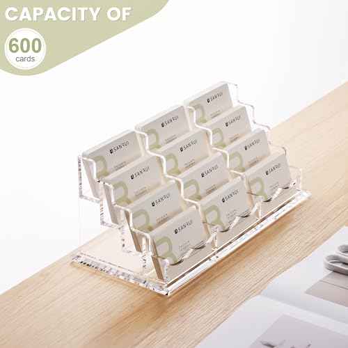 YUXUN Business Card Holder Display for Desk, Clear Acrylic Cards Stand for Women and Men 12 Slots 4 Tier 1 Pack (12slots)¡¦