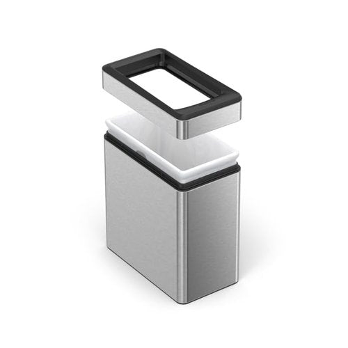 simplehuman 10 Liter / 2.6 Gallon Profile Open Trash Can, Slim Trash Can for Bedroom, Bathroom, Office, Brushed Stainless Steel