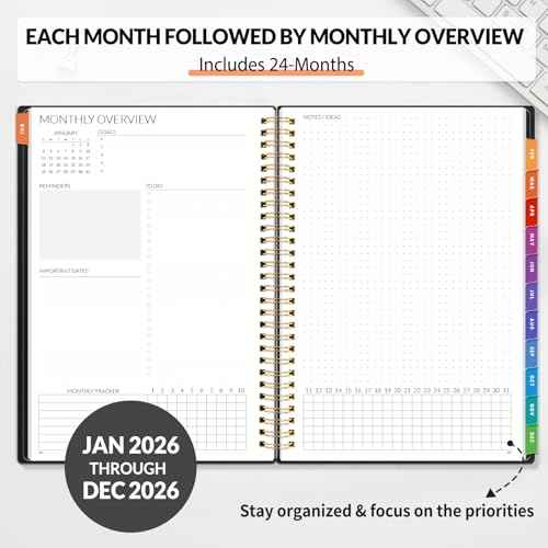 SUNEE 2026-2027 Planner - 24 Months (Jan 2026 - Dec 2027) - 7"x10" Monthly Spreads & Yearly Planner, Black