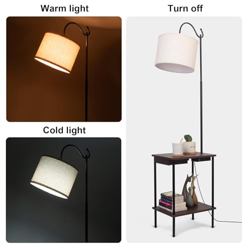 Floor Lamp with Table Industrial Rustic End Table,Industrial Floor Lamp with USB Wireless Charging Port£¦Charging Outlet,Bedside Nightstand Shelves Standing Light Tall Pole lamp with Drawer
