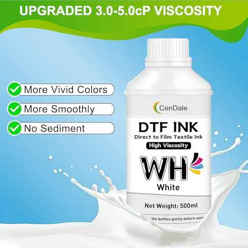 DTF White Ink 500ML - Upgraded High Viscosity, No Sediment DTF Ink for ET-8550 XP-15000 L1800 L805 R1390 R2400 DTF Printers, Heat Transfer Printing Direct to Film
