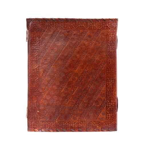 Leather Unlined Bound Journal 13 x 10 inches Large Rustic Diary Seven Chakra Medieval 7-Stone Embossed Handmade Sketchbook Vintage Writing Notepad (200 Pages)