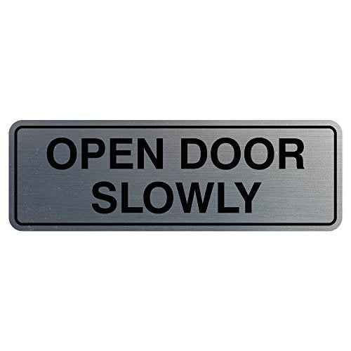 Standard Open Door Slowly Door/Wall Sign - Silver - Medium 5 Pack