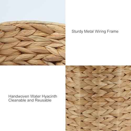 Wicker Waste Basket with Lid and Liner, Handwoven Water Hyacinth Wicker Trash Can, Large Waste Paper Bucket Paper Scrap Bucket WasteBaskets for Bathroom, Bedroom, Kitchen, Office Garbage Can