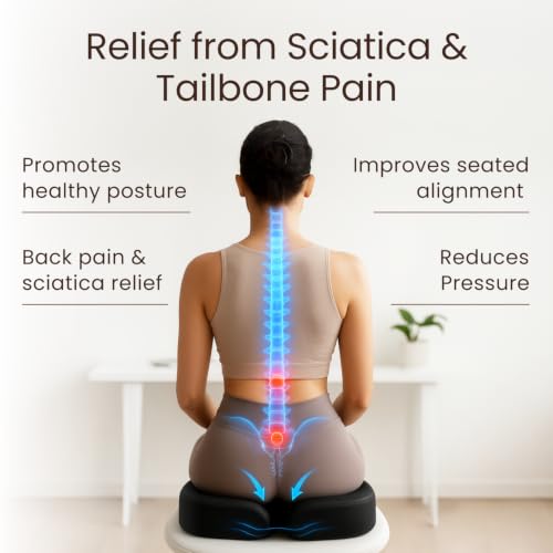 Sleepavo Office Chair Cushion Black - Coccyx Tailbone Pain Relief, 18x14x3 in