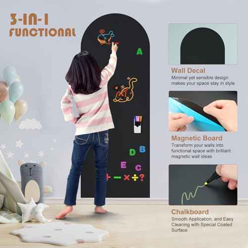 Magnetic Chalkboard for Wall, 47.2" x 18" Magnetic Arch Wall Decal Self Adhesive Blackboard Wallpaper Peel and Stick Chalk Board Wall Decal Roll for Home Playroom Classroom