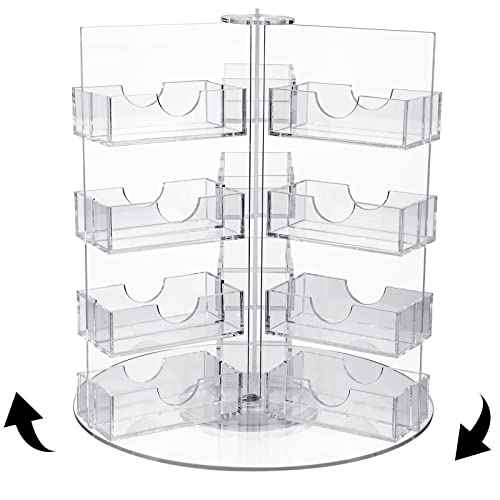 Qunclay Acrylic Business Card Holder Multi Slot Card Organizer Plastic Rotating Clear Sticker Holders Multi Pocket Rotating Countertop Organizer Display(24 Pocket)