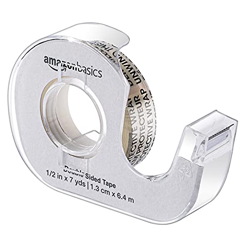 Amazon Basics Double Sided Permanent Tape with Dispenser 3-Pack, 1/2 x 252 Inches, Translucent