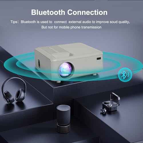 Mini Projector with HDMI Cable, Upgraded Bluetooth Projector with Screen, 1080P Full HD Portable Projector, Movie Projector Compatible with TV Stick Smartphone/HDMI/USB, indoor & outdoor use