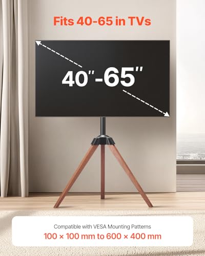 VEVOR Tripod TV Stand 40-65in TV - Oak Legs, 99 lbs, 18° Swivel, VESA 600x400mm (Tripod)