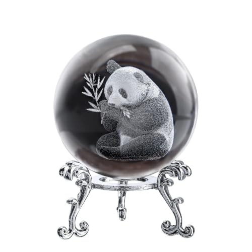 ZEERSHEE Panda Crystal Ball with Stand - 2.3 Inch 3D Laser Engraved Glass Decor