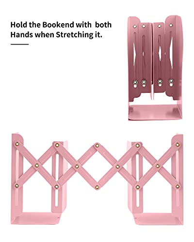 Pink Adjustable Heavy Bookends for Shelves & Desk, Extends Up to 19 Inches