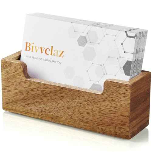 Bivvclaz Business Card Holder Desk, Acacia Wood Business Card Organizer Desktop Business Card Display Stand for Office Tabletop Exhibition, Small Business Essentials