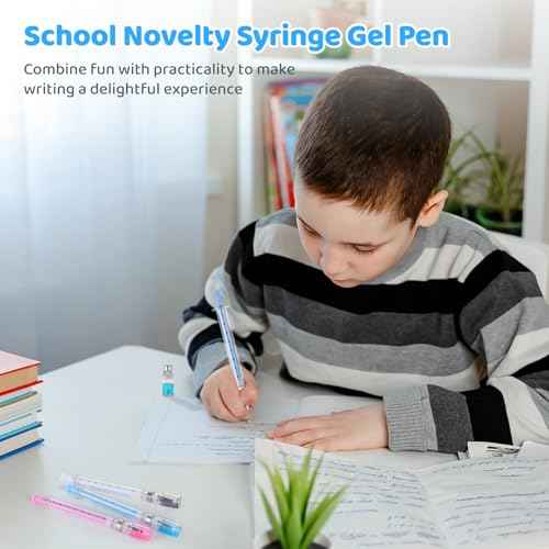 72PCS Syringe Pens Bulk, 0.5mm Gel Pens with Cap, Black Ink Syringe Ballpoint Pen for Nurses, Fun Imaginary Nurse Doctor Play Syringe Novelty Pen for Office School Party Favors