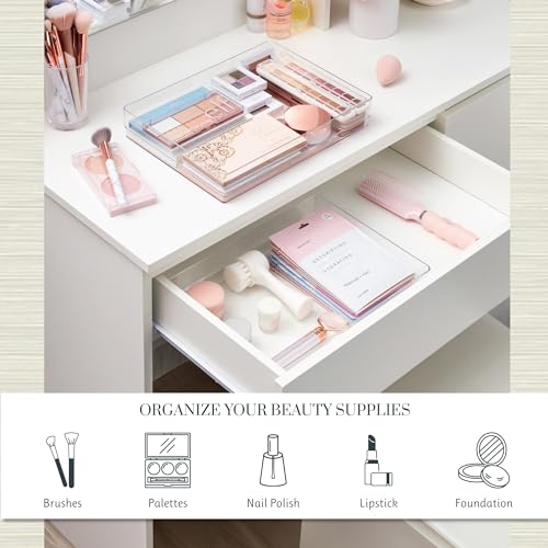 STORi SimpleSort 2-Piece Clear Drawer Organizer Set 12x9x2 Inch for Makeup & Office