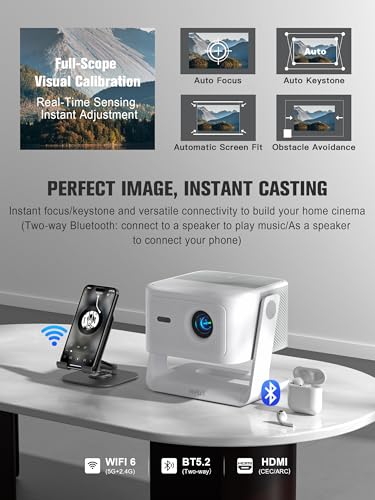 VOPLLS White Google TV 4K Smart Projector with WiFi Bluetooth Portable Home Cinema