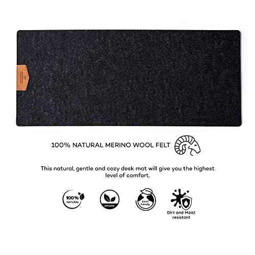 Large Wool Felt Desk Pad - 12x28 inch (30x70 cm.) Water & Soil Resistant Minimalist Design