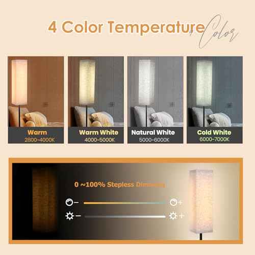 Floor Lamp for Bedroom Living Room Office with Remote Control Modern Living Room LED 4 Color Temperature & Stepless Dimmer, Standing Elegant Lamp 3000k-7000k