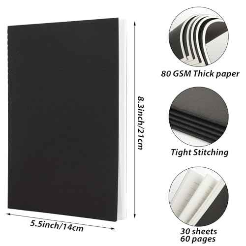 MIVIDE 50 Pack A5 Kraft Notebooks, Black Cover Journal Bulk Pack 8.3 x 5.5 inch Notebooks 60 Pages, Lined Travel Notebooks for Writing, Making Plans, School Office Supplies