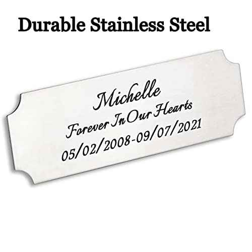 3" W x 1" H, Personalized, Custom Laser Engraved, Brushed Stainless Steel Plate Picture Frame Name Label Art Tag for Frames, with Adhesive Backing or Screws