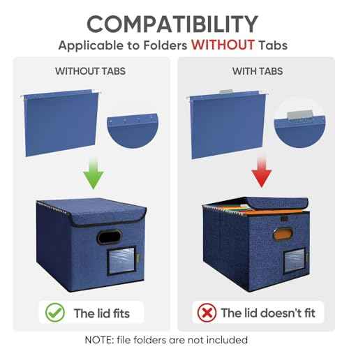 BALEINE File Organizer Box with Lid, Collapsible File Folder Organizer with Plastic Slide, Hanging File Folder Box for Office Document Storage (2 Pack, Blue)