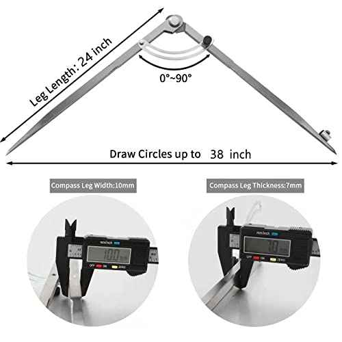 Compass for Geometry, 24 inch Compass for Woodworking, Precision Woodworking Compass with Wing Divider and Pencil Holder, Large Compass for Geometry, Drafting, Drawing Compass (24inch)