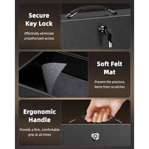 Uniclife Fireproof Document Box with Key Lock & Handle, 13" x 10.9" x 4.1", Large Lock Box for A4 Paper, Water-Resistant Safe Box for Valuables, Passports & Cash, Portable Security Metal Chest