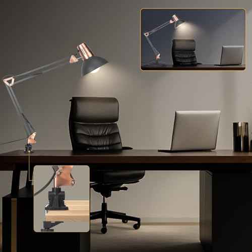 FIRVRE Black Retro Metal Swivel Arm Desk Lamp Adjustable Architect Morden Table Lamp High Task Lamp with Switch for Bedroom Study Room Home Office