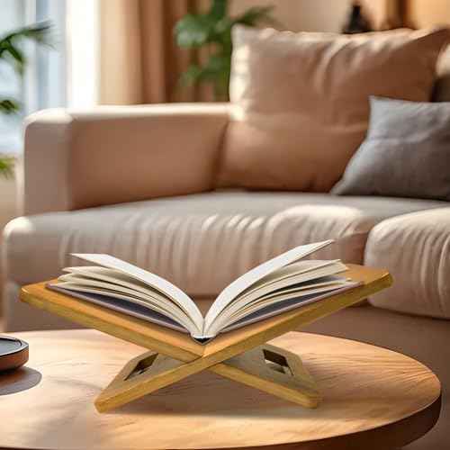 Wood Book Stand for Reading with Handles Large Wooden Book Holder for Display Open Bookstand for Recipe Cook Book