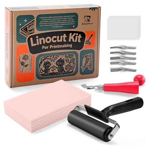 Linocut Kit for Printmaking with 5PCS 4"x6" Soft Rubber Linoleum Blocks, Brayer & Carving Tools ? Block Printing & Stamp Making Supplies for Beginners & Artists