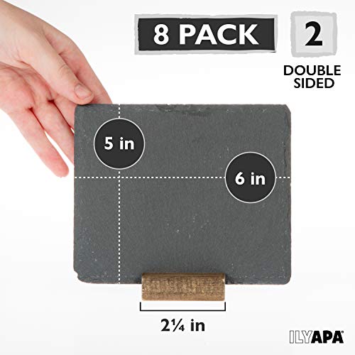 Ilyapa Mini Chalkboard Signs with Stand, 8 Pack - Rustic 5x6 Inch Small Slate Tabletop Chalk Boards with Wood Stands Set, Food Signs for Buffet Table