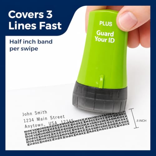 PLUS Guard Your ID 3-Pack Mail Redaction Roller Stamps - Turquoise Green White Variation