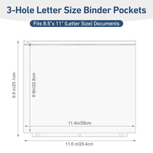 Antner 48 Pack Letter Size Binder Pockets for 3-Ring Binder Zipper Pouch Waterproof PVC Document Organizer 3-Hole Loose Leaf Folders File Sleeves Storage Bags Side Loading for Business Office Supplies