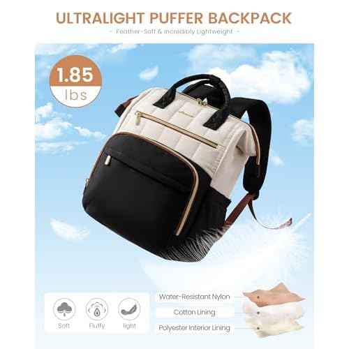 LOVEVOOK Puffer Backpack Purse for Women with 15.6 Inch Laptop Pocket, Nurse Teacher Work Bags for Gifts, Personal Item Travel Bag for College School, Cute Student Bookbag for Teen Girls Waterproof