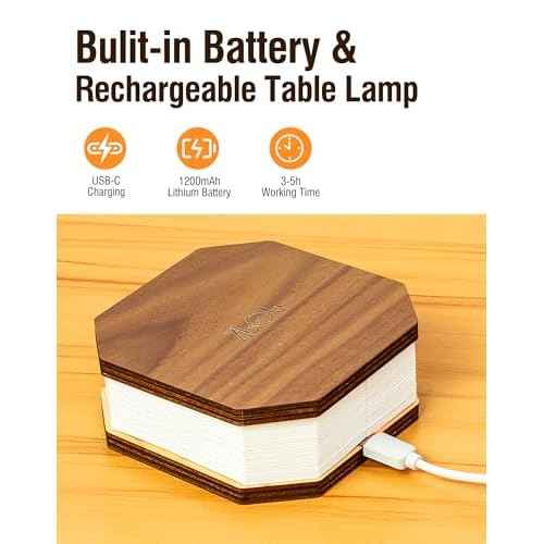 Originality Folding Accordion Lamp, Portable Wooden Desk Lamp, Japanese Gifts, Creative LED Paper Lantern with USB for Home Decoration(Walnut)