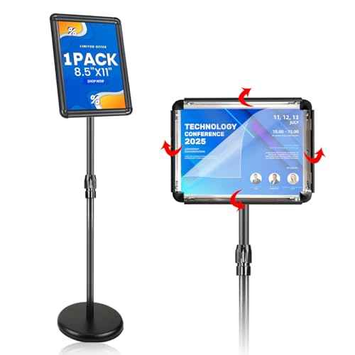 Adjustable Sign Holder Stand for Display, Pedestal Floor Poster Stand Sign Holder 8.5x11 inch, Snap Frame for Vertical and Horizontal View, Standing Sign Holder for Business Mall, Black