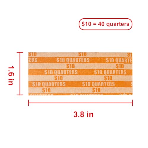 105 Pcs Orange Striped Coin Wrappers for Quarters - Flat, Heavy-Duty Kraft Paper