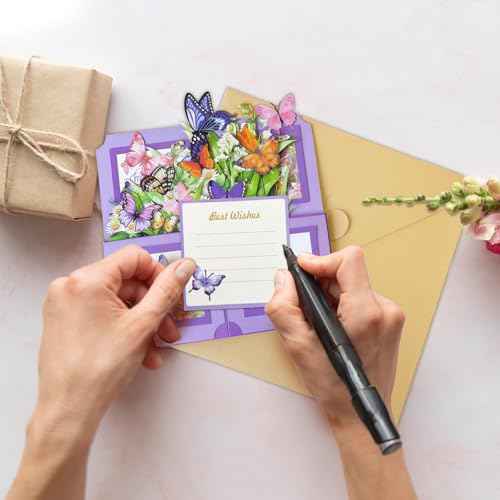 Birthday Cards for Women, Butterfly Pop Up Card Box, Happy Birthday Gifts Cards for Women, Daughter, Mom, Sister, Friend, Butterflies & Flowers Greeting Card with Blank Notecard & Envelope