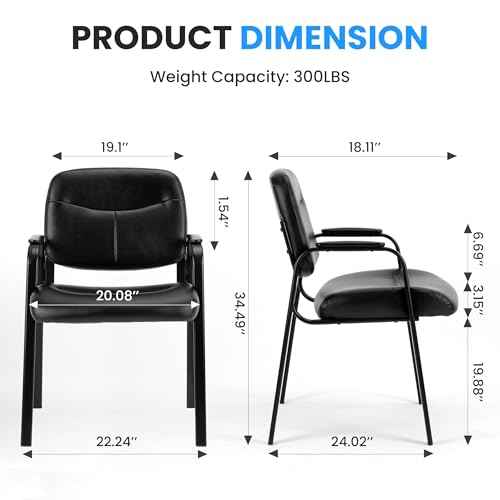 HealSmart Office Reception Guest Chair with Leather Padded Arm Rest for Waiting Room, Lobby Home Desk Table Side Chairs for Elderly, Seniors, Black