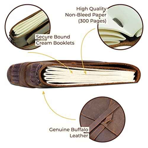 Leather Journal Gift Set with Antique Leather Bookmark + Pen, Handmade Writing Notebook 7x5 Inches Unlined Leather Bound Daily Notepad For Men For Women, Luxury Gift Box Diary for all ages