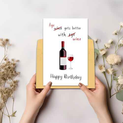 Funny Wine Birthday Cards for Women Men - Age Gets Better With Wine, Humorous Birthday Cards for Friends, Hilarious Birthday Card for Wife Husband