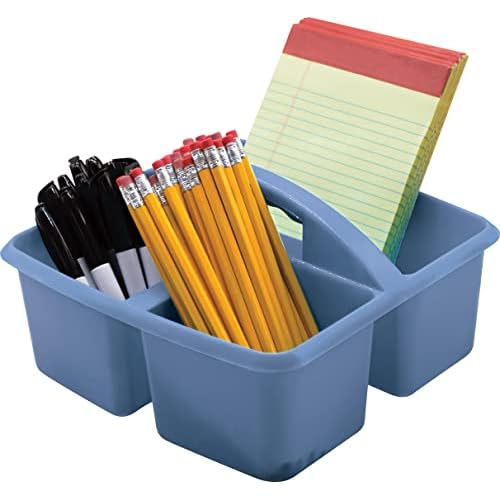 Teacher Created Resources Slate Blue Portable Plastic Storage Caddy 6-Pack for Classrooms, Kids Room, and Office Organization, 3 Compartments