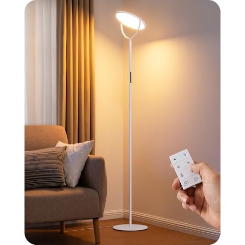 EDISHINE 76" Tall Floor Lamp, 28W 2500LM Bright LED Lights for Living Room, 300¡Æ Flexible Head Modern Torchiere Corner Lamps with Remote, 2700K-6500K Dimmable Standing Lamps for Bedroom, Office, White