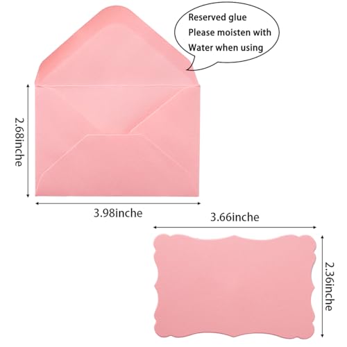 Pink Mini Envelope Set with Note Cards - 100 Pack, 5 Colors, 4x2.7 Inches