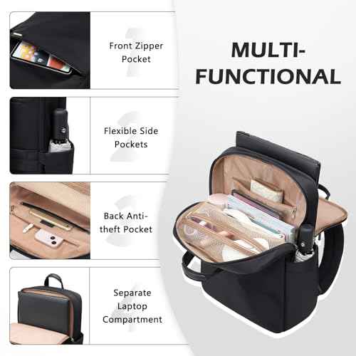 Slim Laptop Backpack for Women, Lightweight Business Backpack for Women Computer Bag Purse for Commuting, Fit 16 Inch, Black